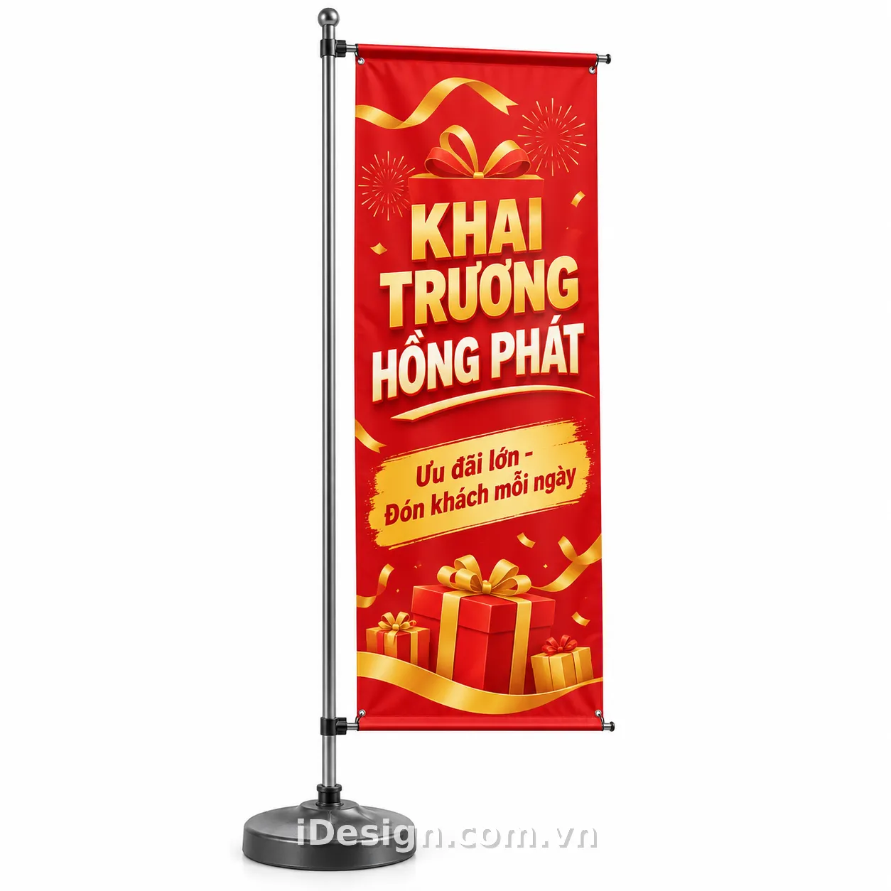 Banner Khai Trương Đỏ Vàng Grands: gợi ý concept nhận diện phù hợp