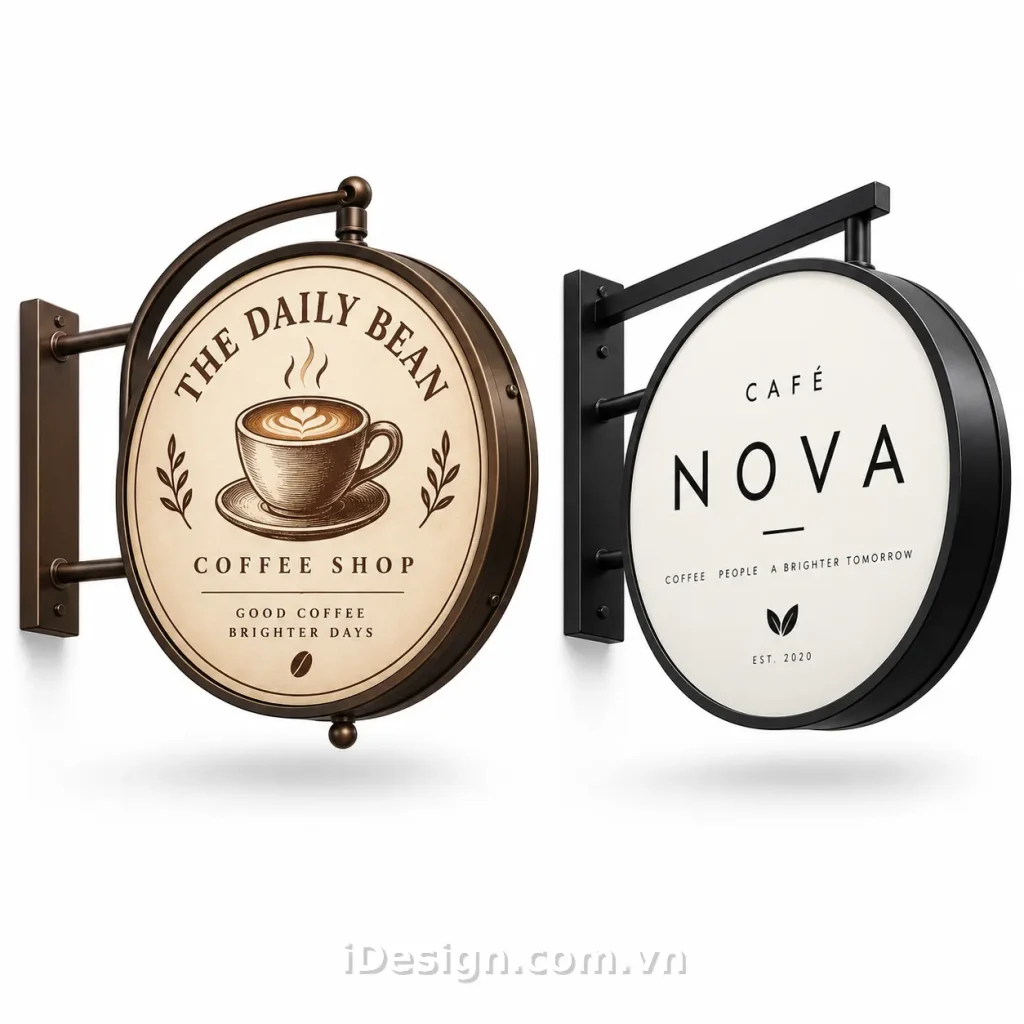 Biển Hiệu Cà Phê Cổ Điển và Hiện Đại: tối ưu typography và hierarchy