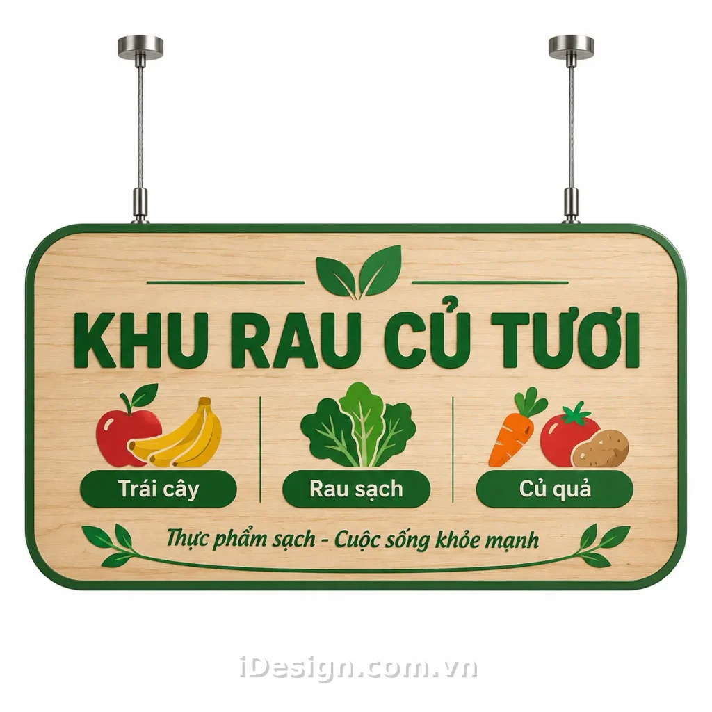 Mẫu Biển Hiệu Khu Rau Củ Tươi: bố cục chuyên nghiệp và có điểm nhấn