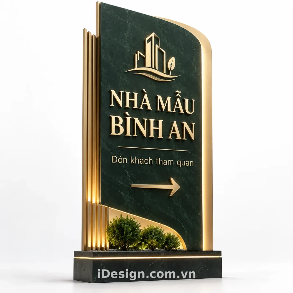 Biển Hiệu Nhà Mẫu Bình An Sang Trọng: tối ưu typography và hierarchy
