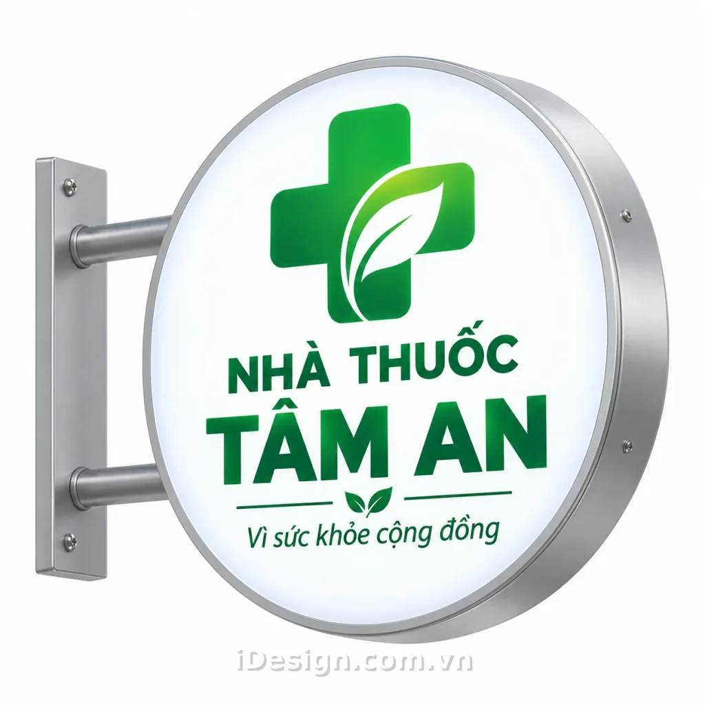 Biển Hiệu Nhà Thuốc Tâm An Phát Sáng: tối ưu typography và hierarchy