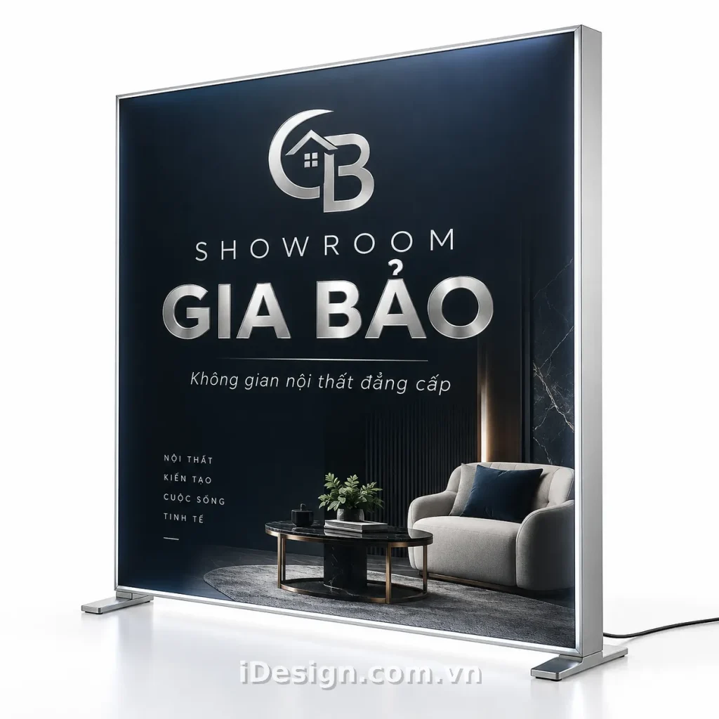 Biển Hiệu Showroom Nội Thất Gia Bảo: tối ưu typography và hierarchy
