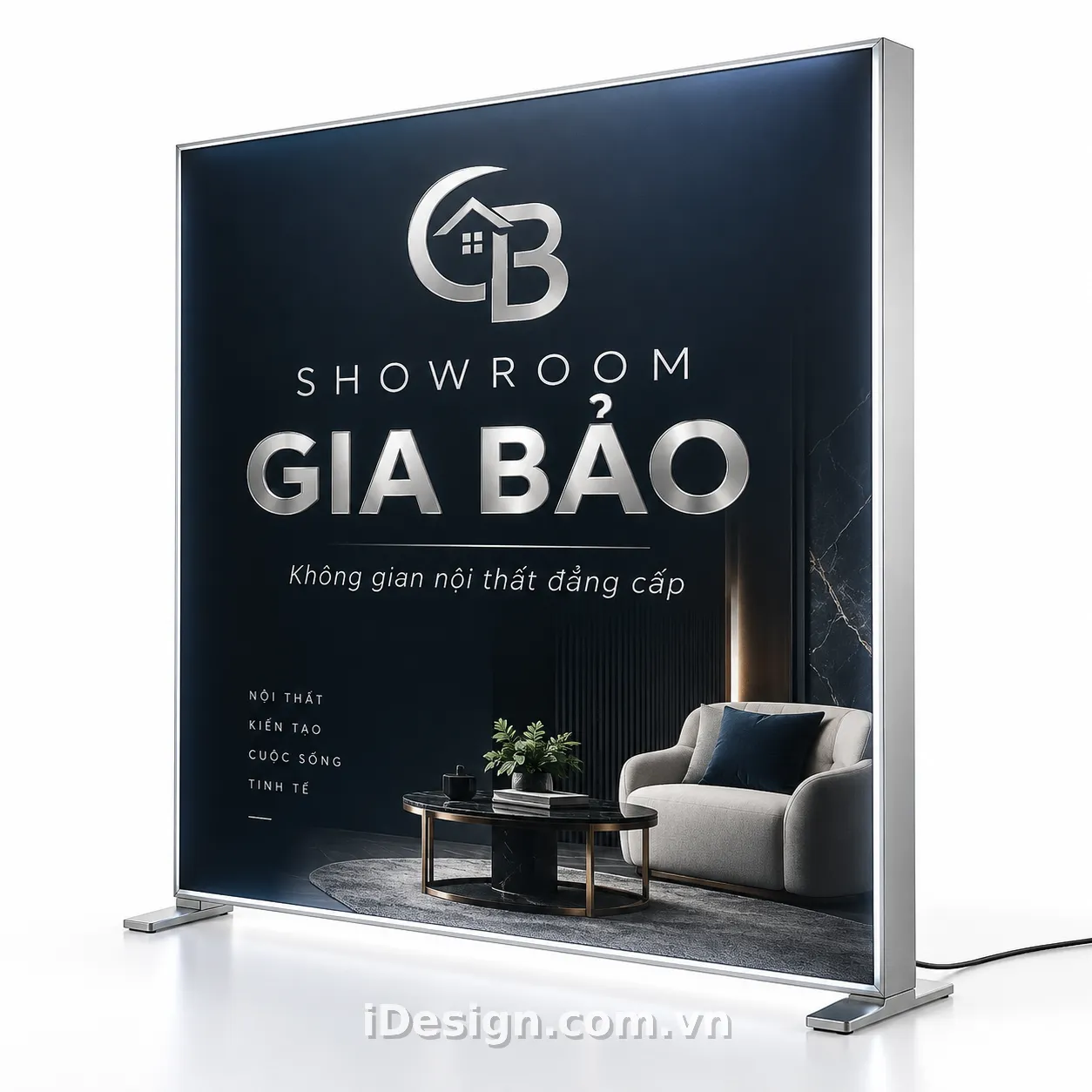 Biển Hiệu Showroom Nội Thất Gia Bảo: tối ưu typography và hierarchy