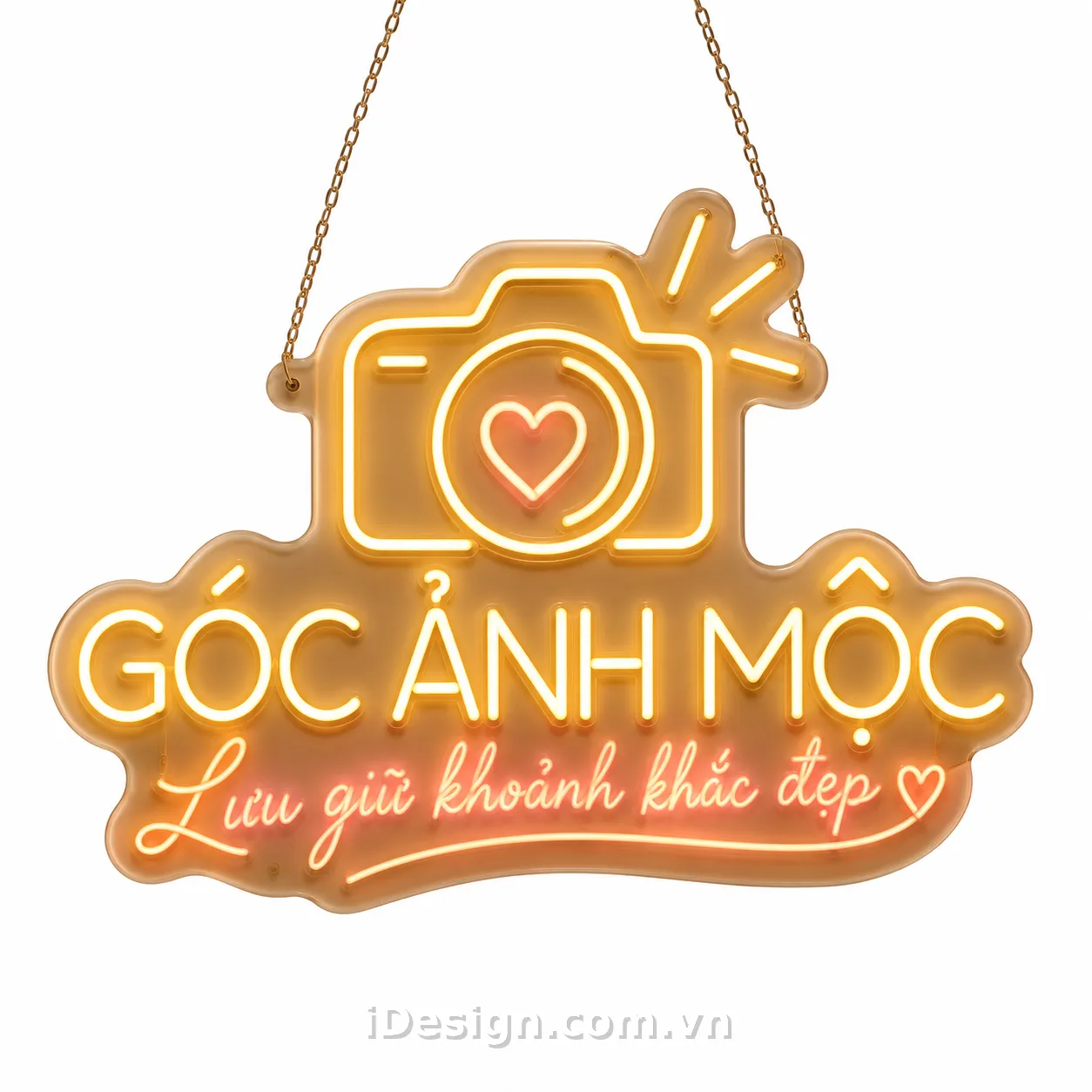 Mẫu Biển Neon Góc Ảnh Mộc: bố cục chuyên nghiệp và có điểm nhấn