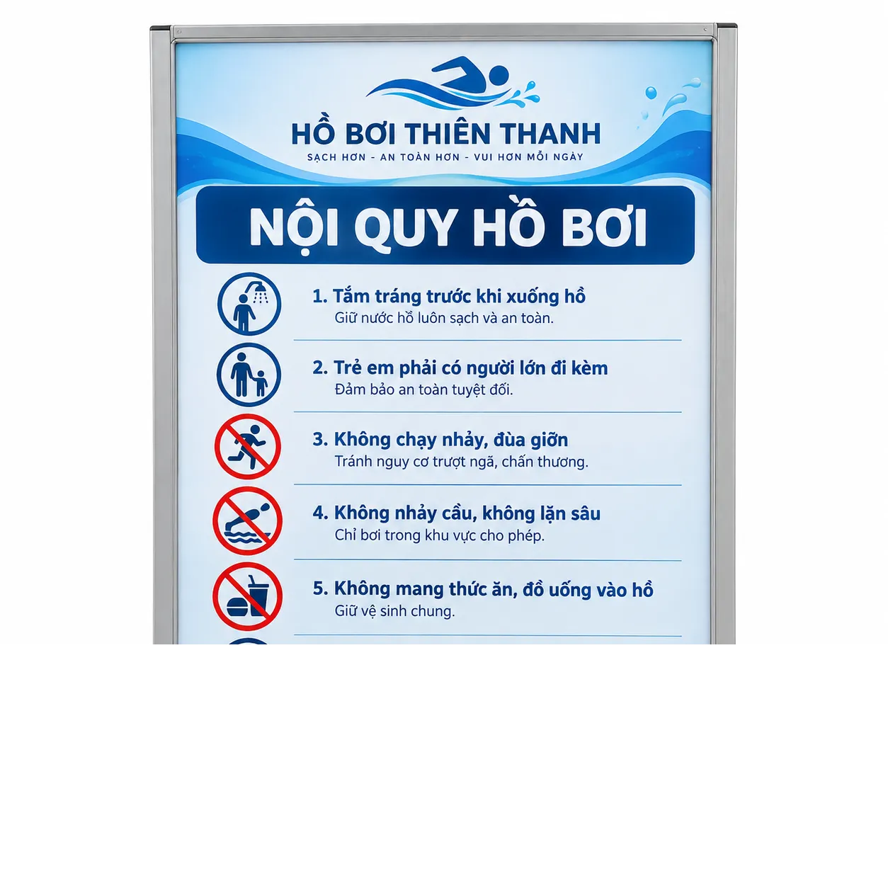 Biển Nội Quy Hồ Bơi Thiên Thanh: xây hệ thị giác rõ ràng, hiện đại