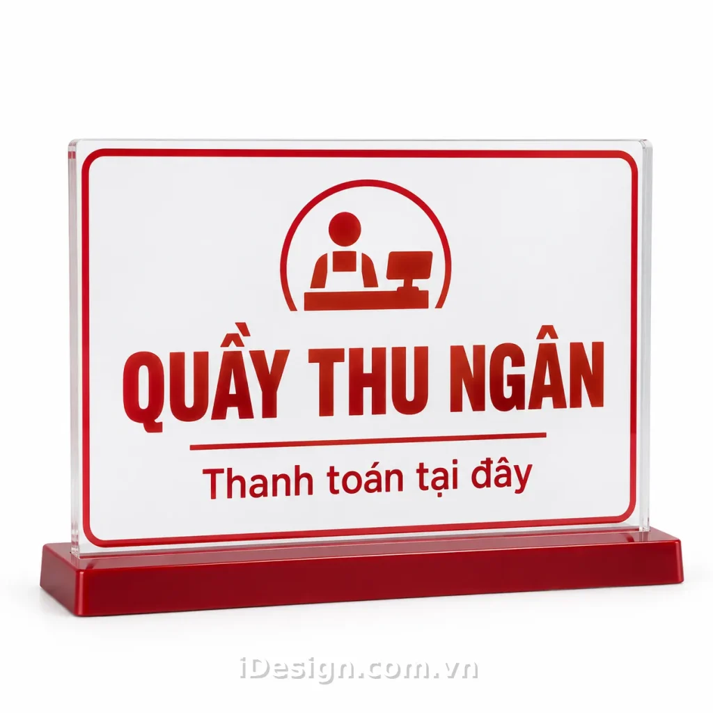 Biển Quầy Thu Ngân Acrylic Đỏ Trắng: tối ưu typography và hierarchy