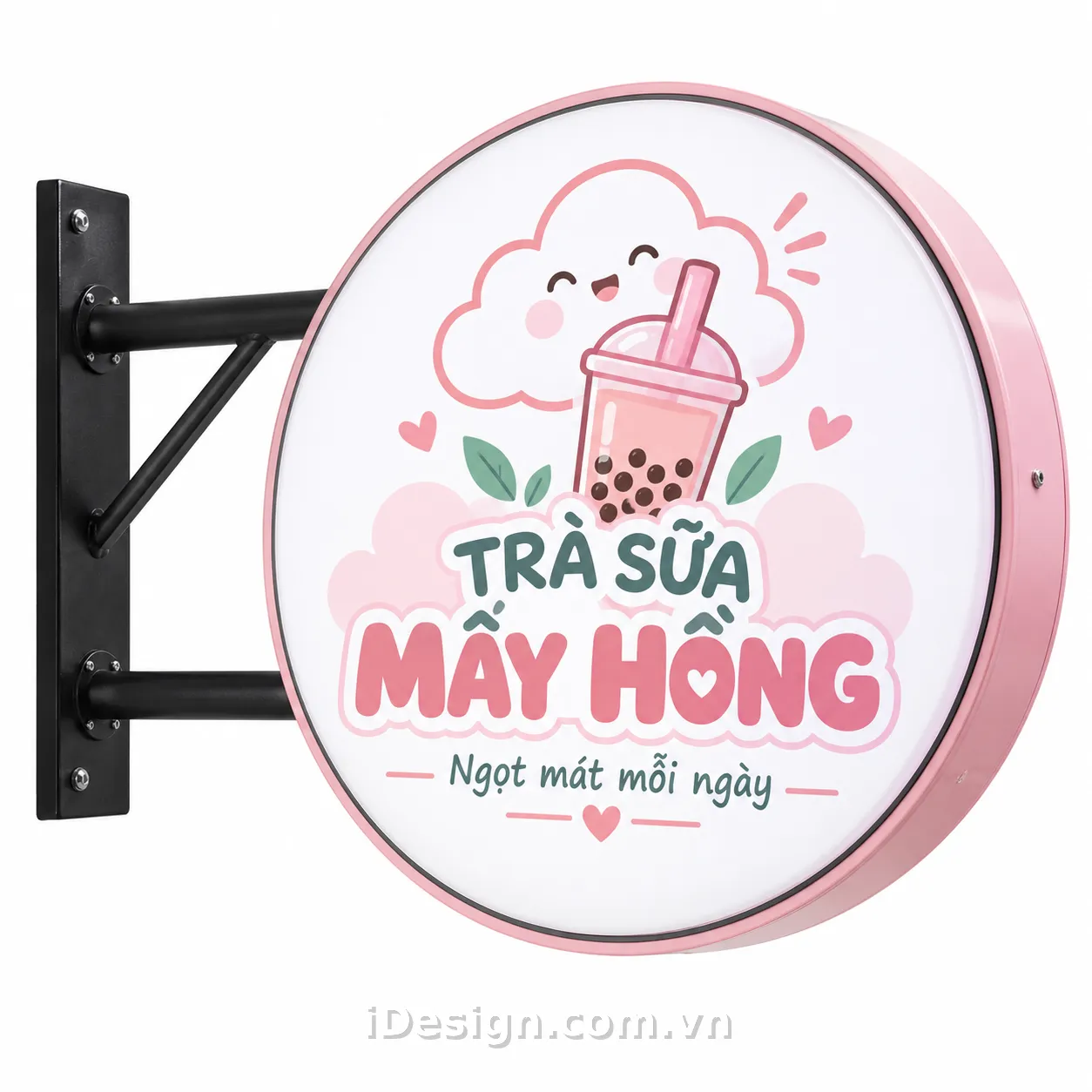 Biển Trà Sữa Mây Hồng Pastel: bố cục chuyên nghiệp và có điểm nhấn