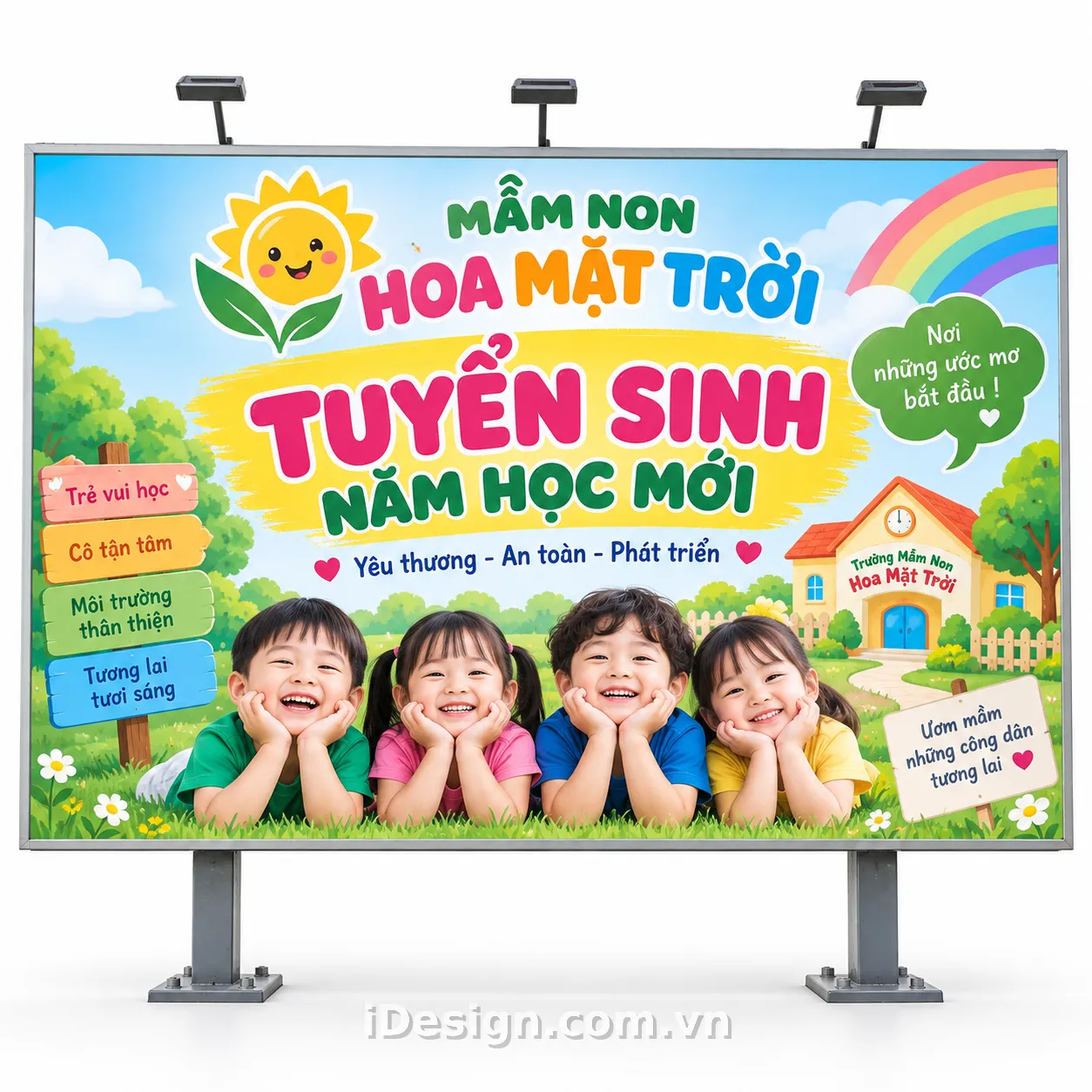 Biển Tuyển Sinh Mầm Non Hoa Mặt Trời: tối ưu typography và hierarchy