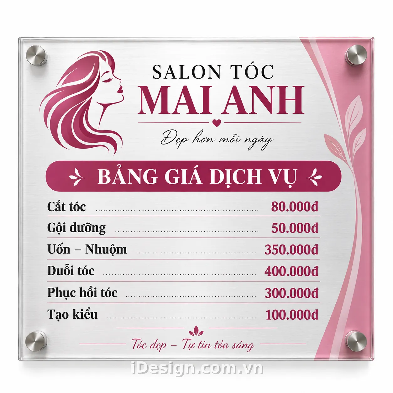 Mẫu Bảng Giá Salon Tóc Mai Anh: xây hệ thị giác rõ ràng, hiện đại
