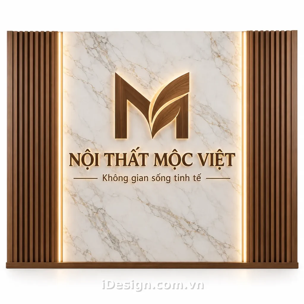 Bảng Hiệu Nội Thất Sang Trọng Vân Đá và Gỗ: tối ưu typography và hierarchy