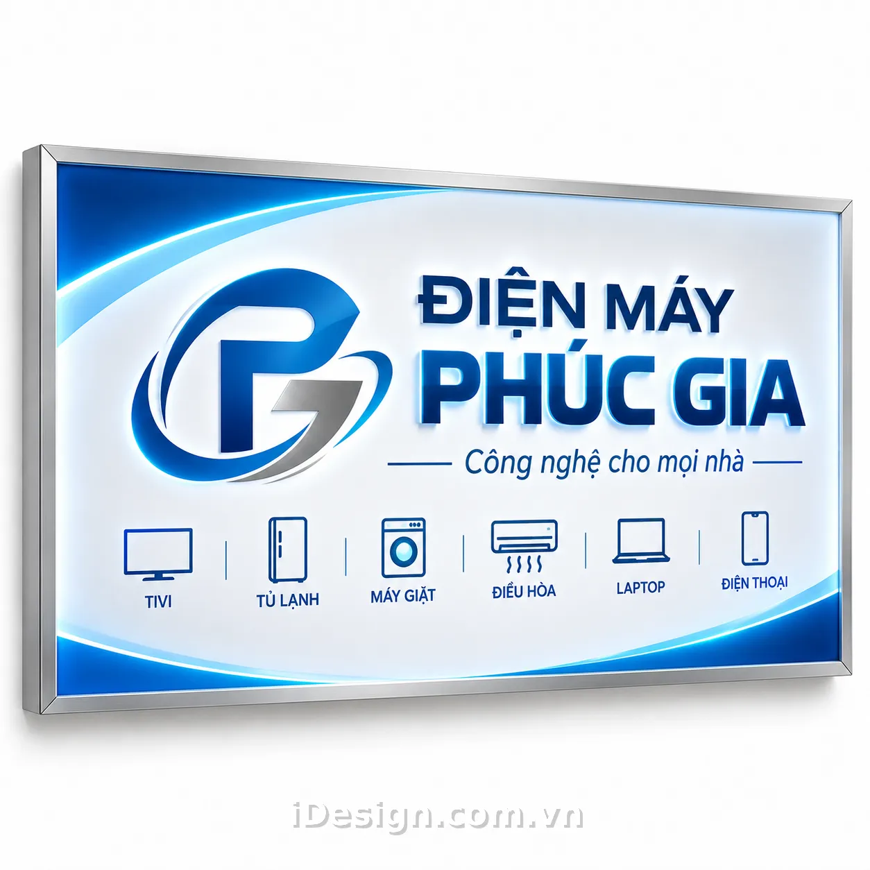 Bảng Hiệu Đèn LED Điện Máy Phúc Gia: tối ưu typography và hierarchy