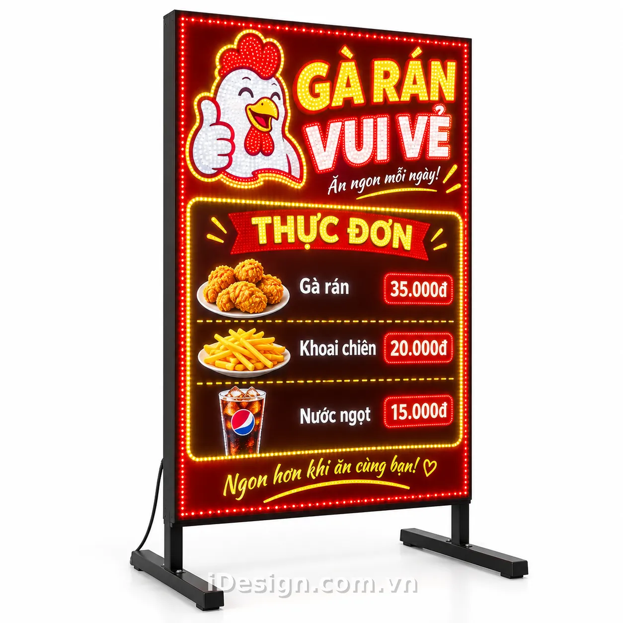 Mẫu Bảng LED Menu Gà Rán Vui Vẻ: xây hệ thị giác rõ ràng, hiện đại