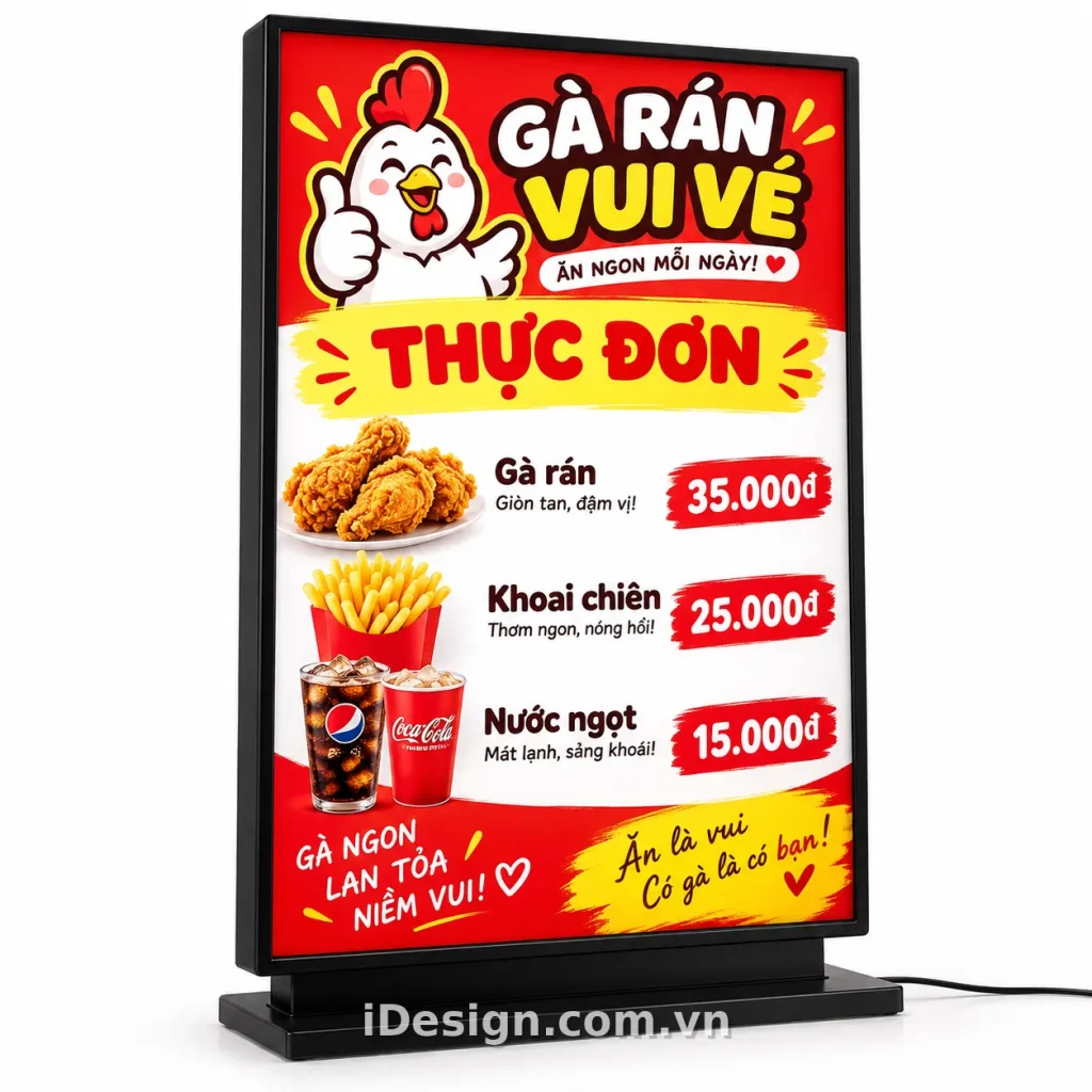 Mẫu Bảng Menu Gà Rán Vui Vẻ: bố cục chuyên nghiệp và có điểm nhấn