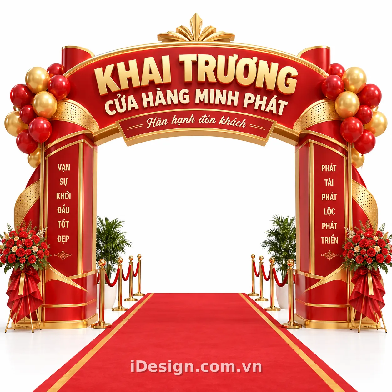 Cổng Khai Trương Đỏ Vàng Lộng Lẫy: gợi ý concept nhận diện phù hợp