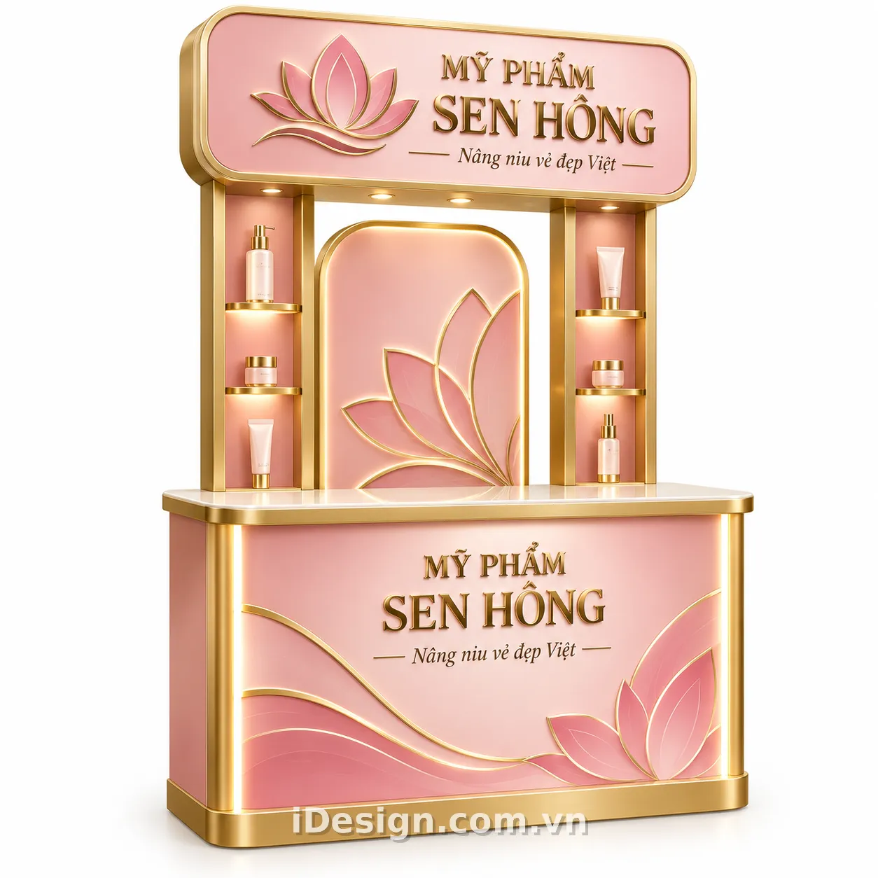 Quầy Mỹ Phẩm Sen Hồng Sang Trọng: gợi ý concept nhận diện phù hợp