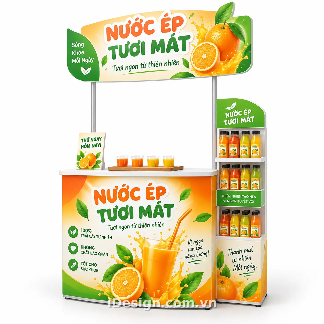 Quầy Nước Ép Tươi Mát Thiên Nhiên: gợi ý concept nhận diện phù hợp