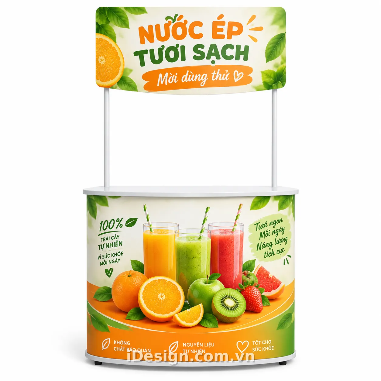 Mẫu Quầy Nước Ép Tươi Sạch Rực Rỡ: gợi ý concept nhận diện phù hợp